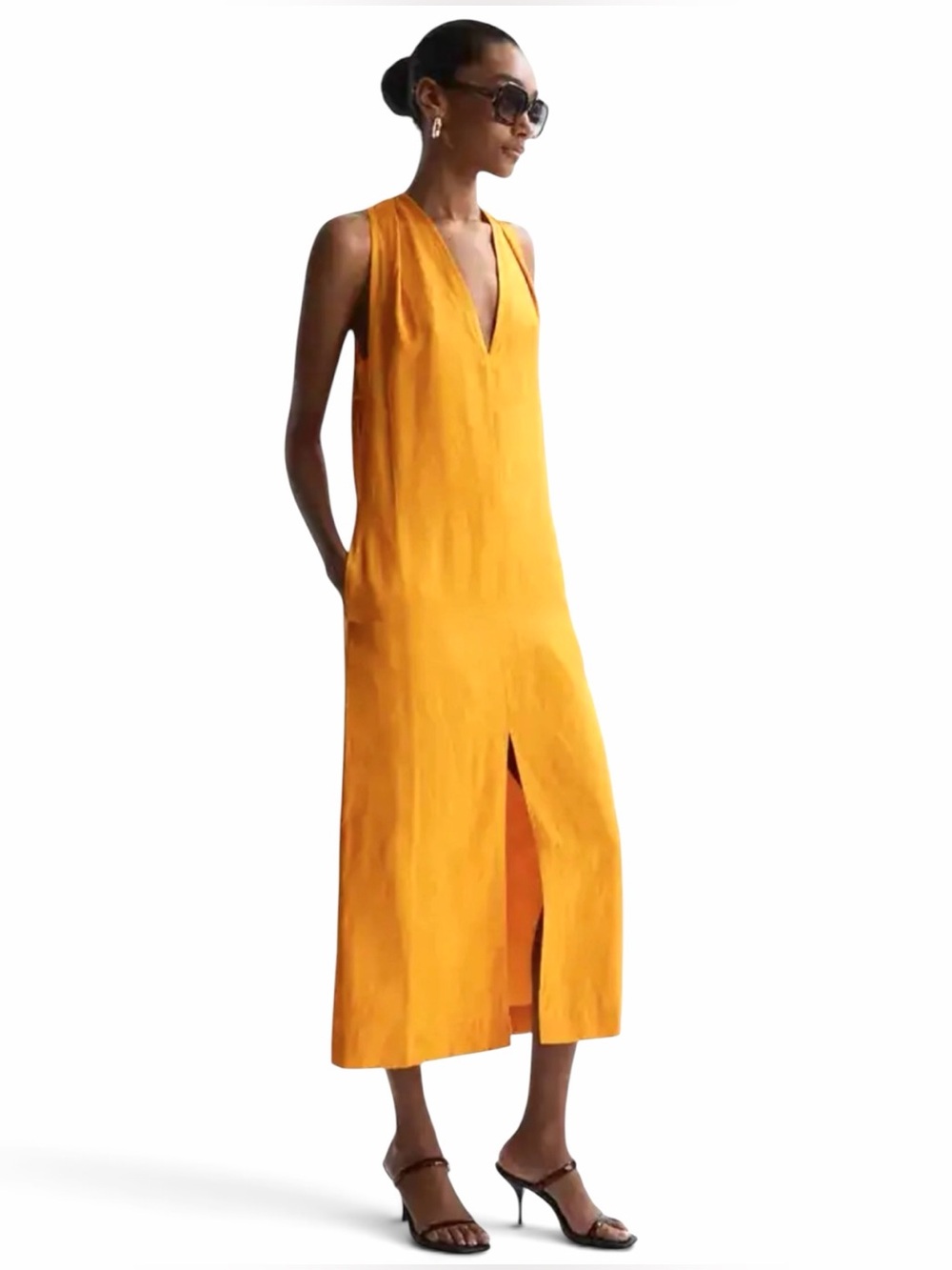 REISS Alda Plunge Neck Midi Shift Dress